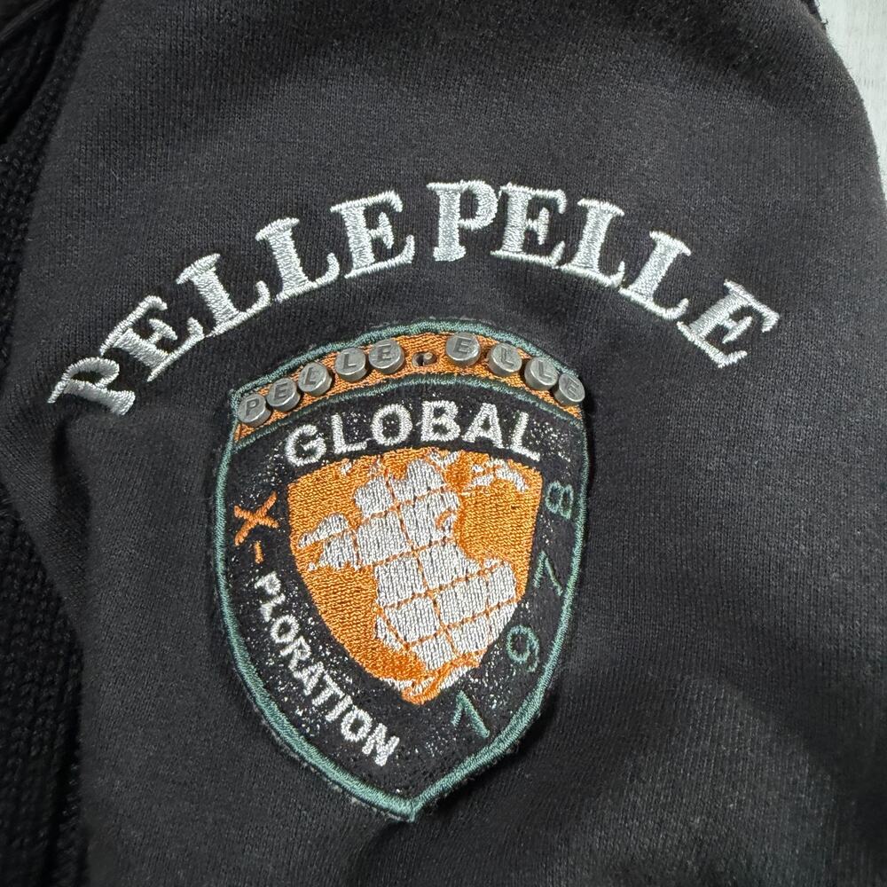 Pelle Pelle Cardigan Sweater XL Black Y2K Streetwear Hip Hop Patches - Picture 8 of 13